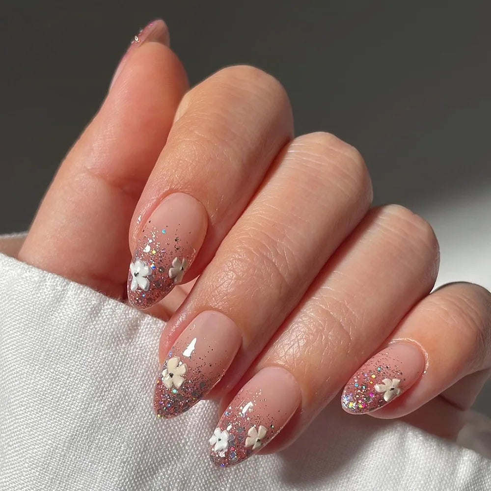 Faux Ongles Luxe 24 Pièces – Strass, Perles & Motif Queue de Sirène