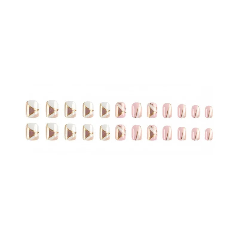 Lot de 24 Faux Ongles Courts Carrés à Motif Fantaisie – Style Doux et Tendance – Ongles Press-On pour Filles et Femmes avec Colle