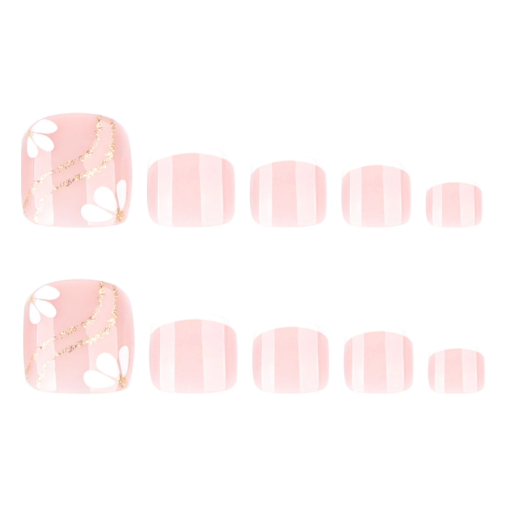 Faux Ongles de Pieds Nude Rose – 24 pièces, Style Chic & French Manucure Florale