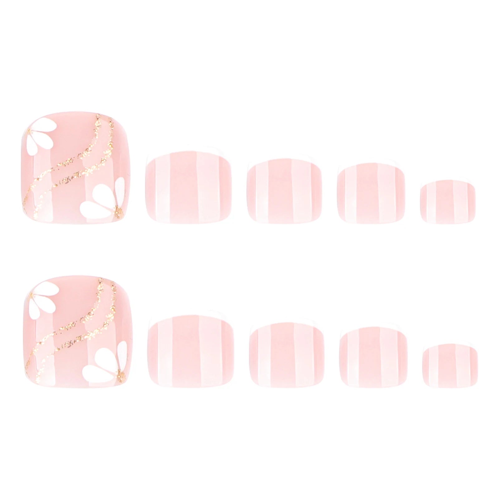 Faux Ongles de Pieds Nude Rose – 24 pièces, Style Chic & French Manucure Florale