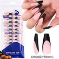 120 Faux Ongles Gel French Mat – Forme Coffin Longue, 12 Tailles, Effet Professionnel