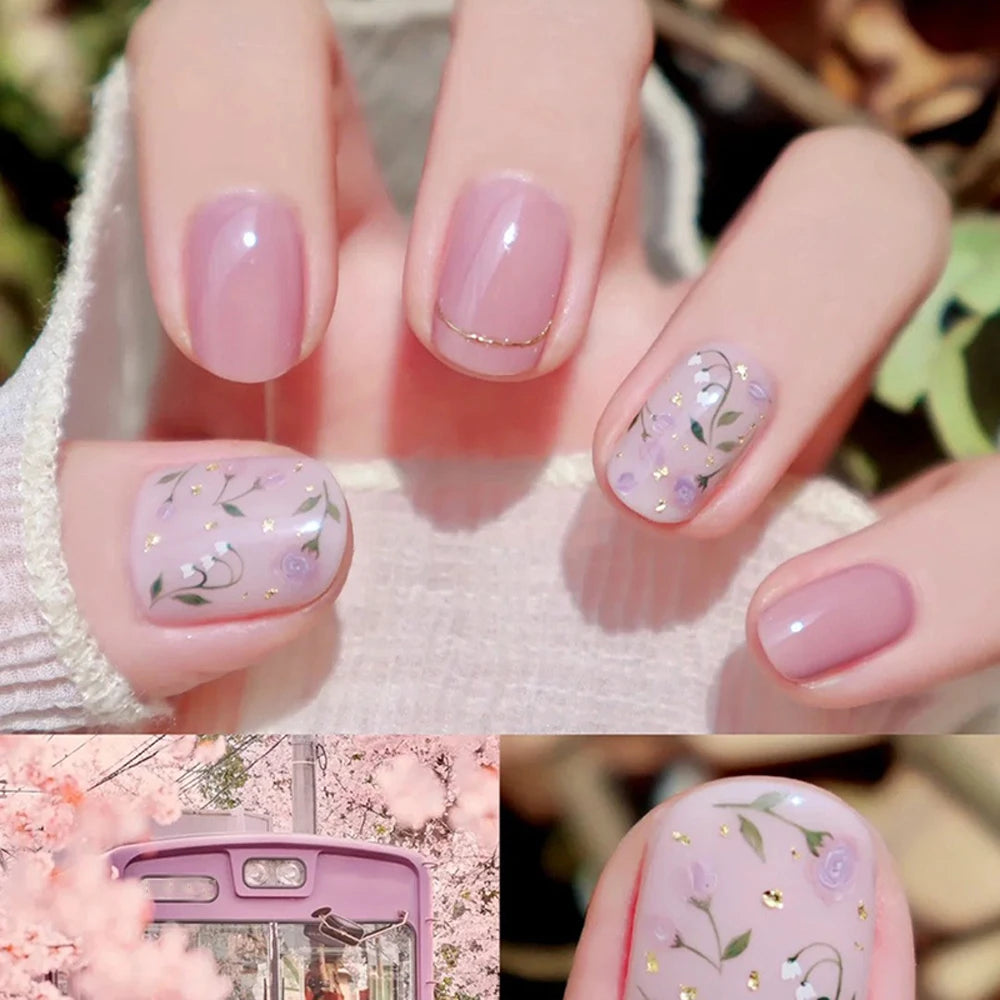 Faux Ongles Press-On Floraux – Motif Fleurs Blanches Printemps-Été – Taille Moyenne – Finition Brillante