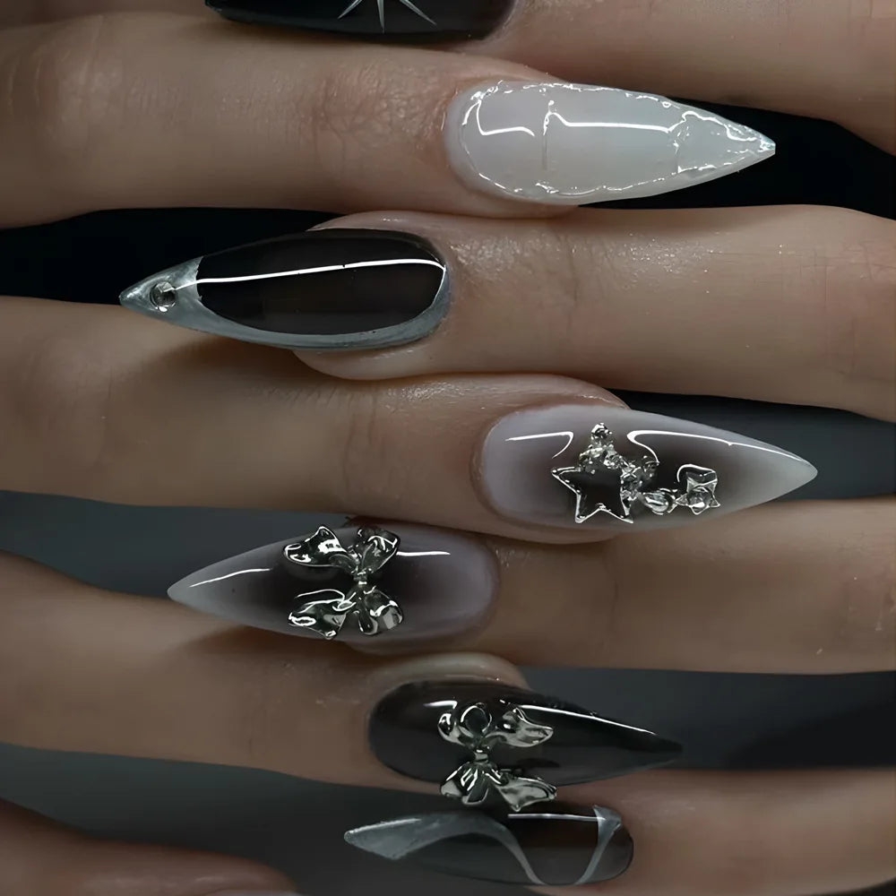 Faux Ongles Luxe 24 Pièces – Strass, Perles & Motif Queue de Sirène